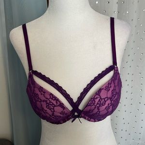 Purple lace padded push up bra size 34A